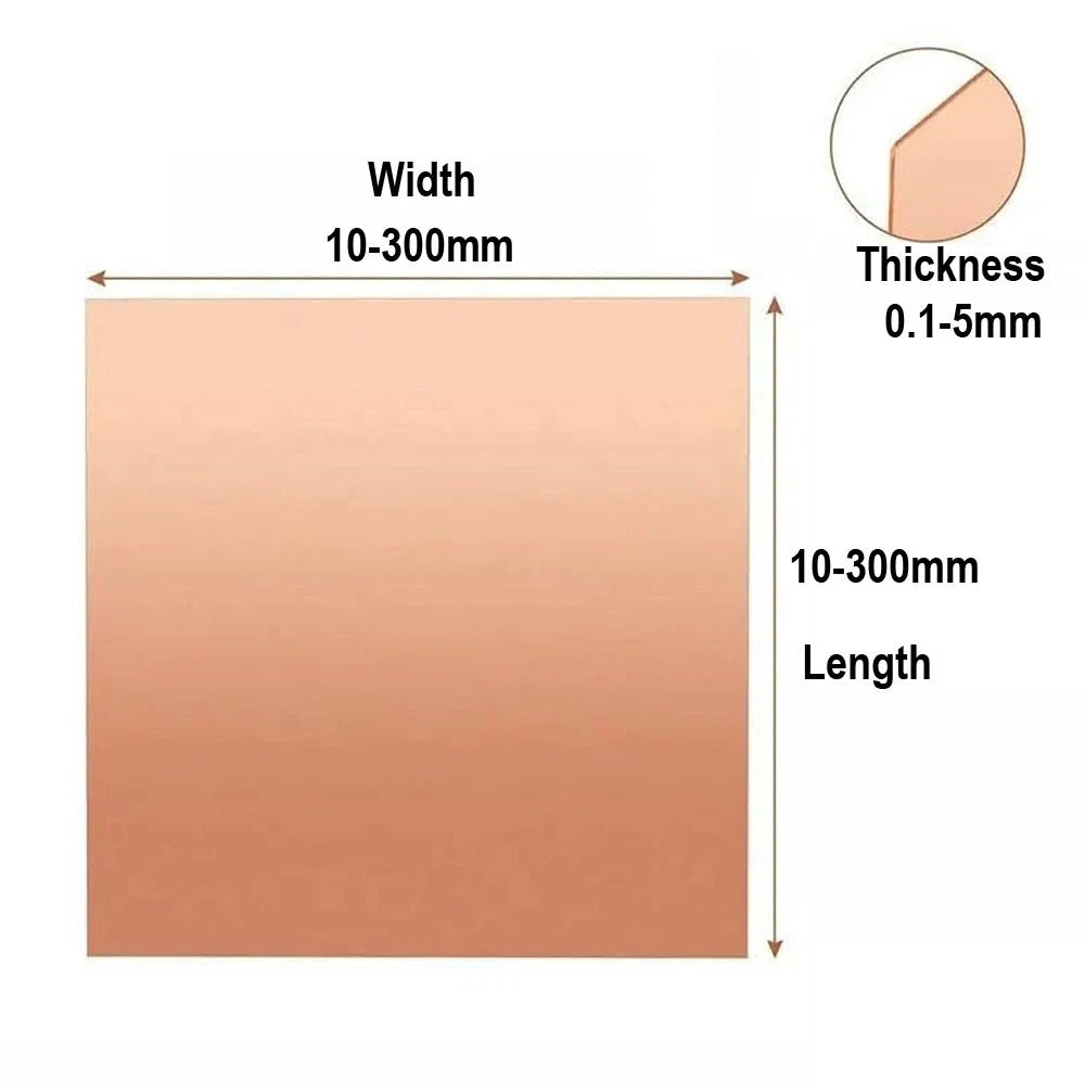 Pure Copper Sheet Plate 0.8/1.5/1/2/3/5mm Thick Cu Conductive Square Metal Board