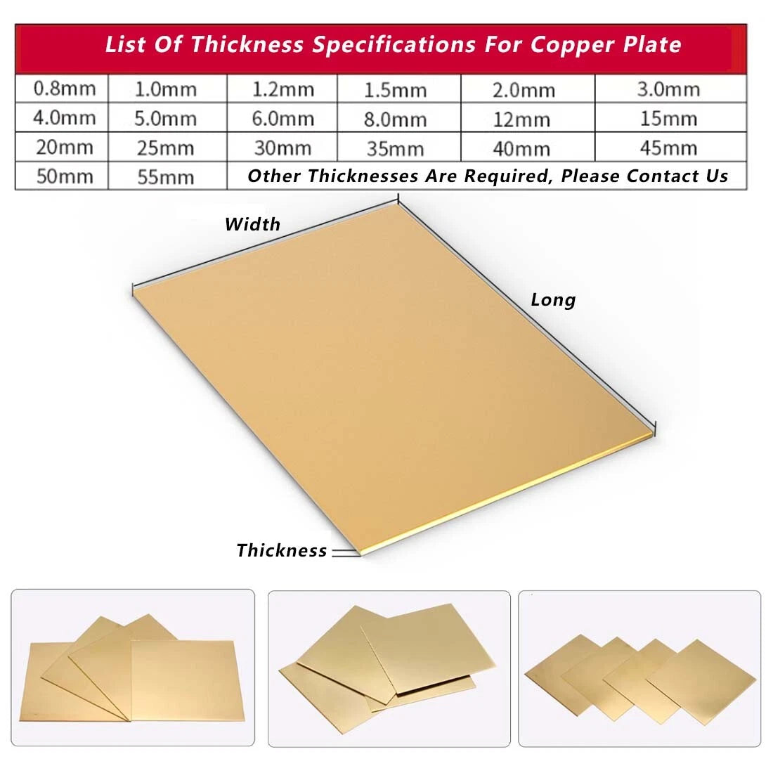 Brass Plate Sheet Thick 0.5/0.8/1/1.5-6mm Model Craft DIY Metal Thin Sheet Plate