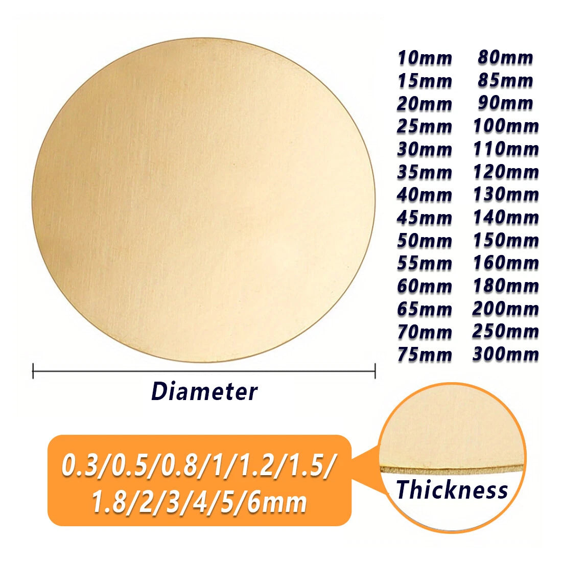 H62 Solid Brass Discs Blanks Thick 1/1.5/1.5~6mm Metal Round Sheets Dia 10-300mm