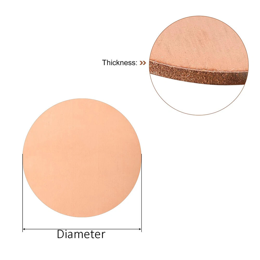 Solid Pure Copper Discs Blanks Round Plate Metal Sheet 0.5-5mm Thick 1-200mm Dia