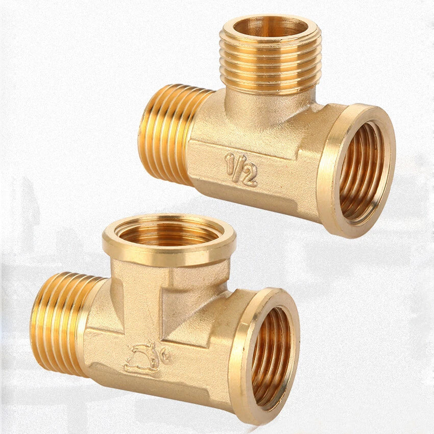 Brass BSP Tee Pipe Fitting — 1/2" to 1" Male & Female Thread T-Connector Adapter
