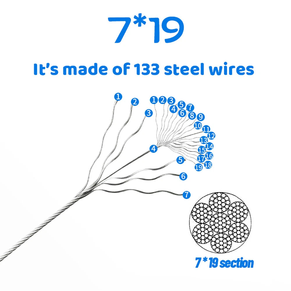 1mm-20mm Stainless Steel Wire Rope Lifting Metal Cable 2/3/4/5/6/8/10/12/14/16mm