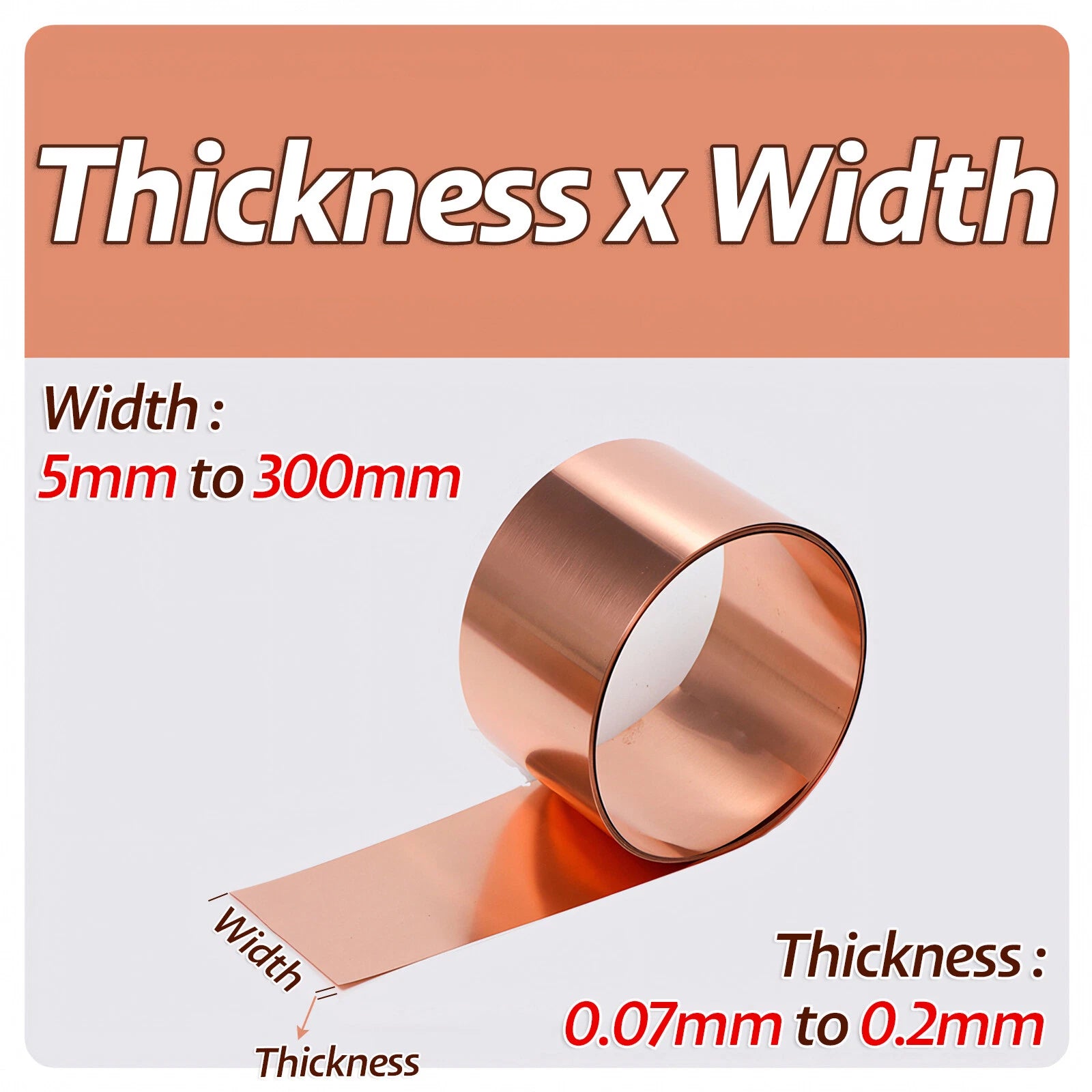 99.9% Copper Sheet Roll Metal Foil Plate 0.07mm-0.2mm Thick, 5mm-300mm Width