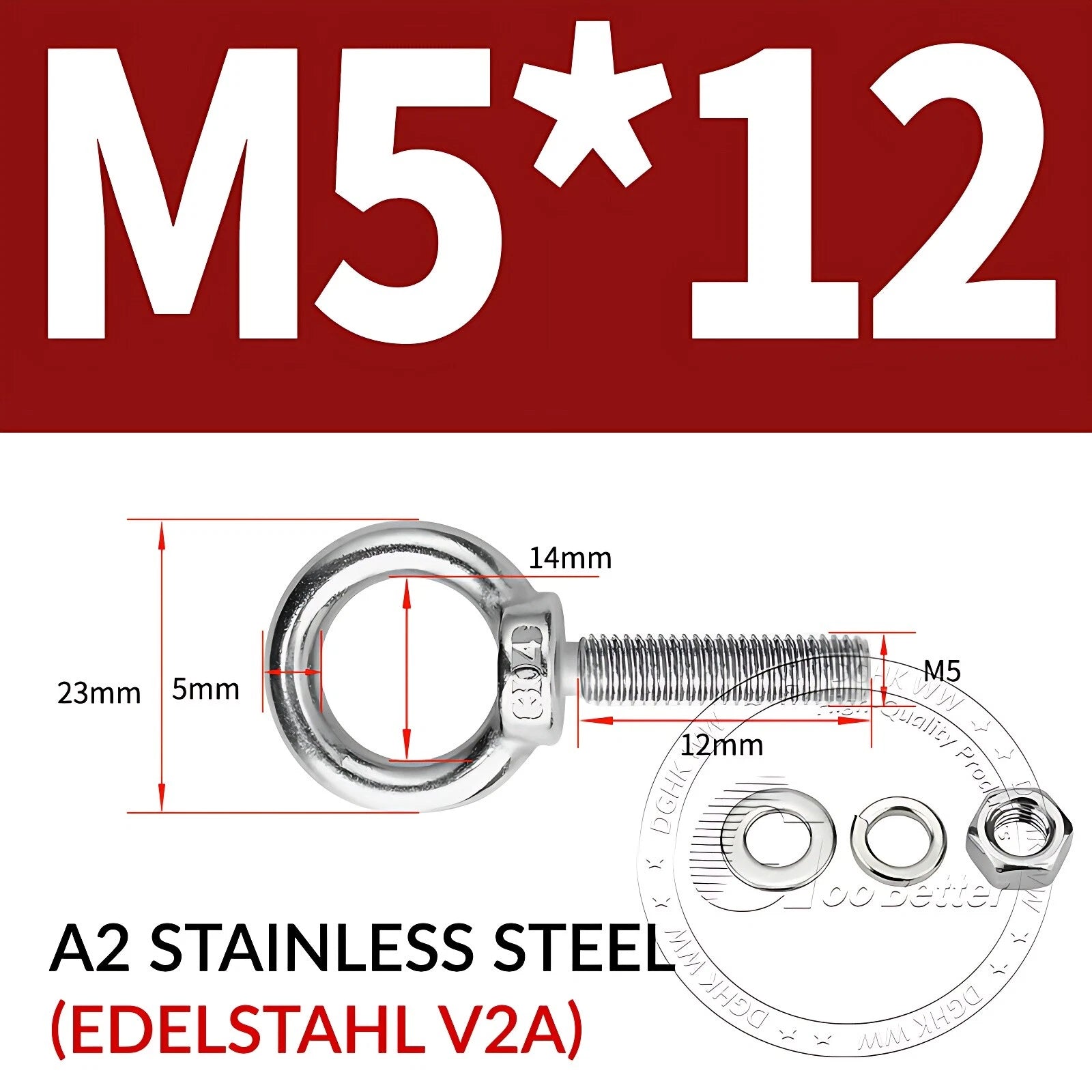 LIFTING EYE BOLTS NUTS & WASHERS A2 STAINLESS STEEL M3 M4 M5 M6 M8 M10 M12 - M30