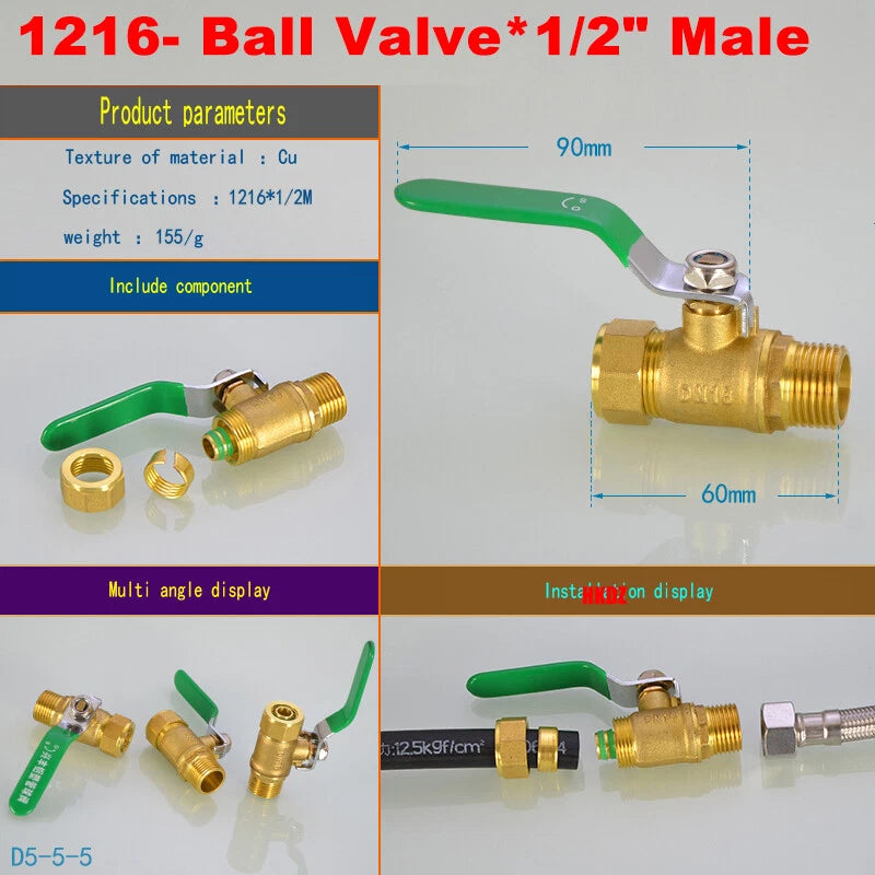 Push-Fit Tube Fittings for 12mm & 16mm Pipe — Straight, Elbow, Tee, Ball Valve, 1/2" & 3/4" NPT