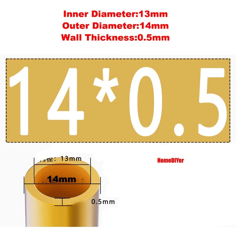 H62 Brass Round Tube — OD 2mm–100mm, Wall 0.5mm–4mm, 200mm Length