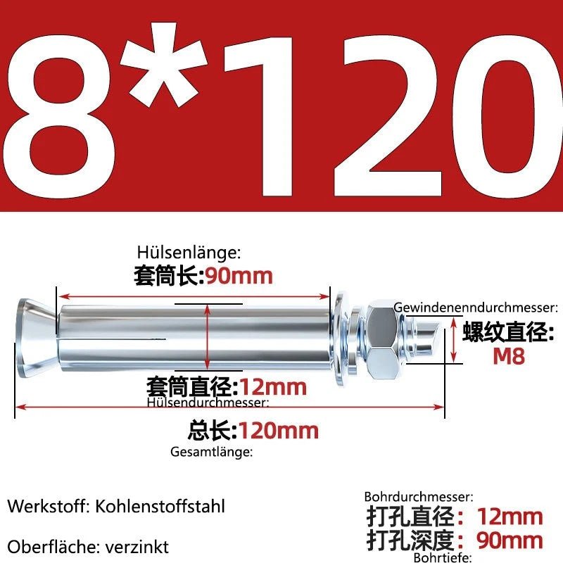 Sleeve Anchor Expansion Bolts for Concrete – Galvanised Carbon Steel M6 to M20 - HomeDIYer