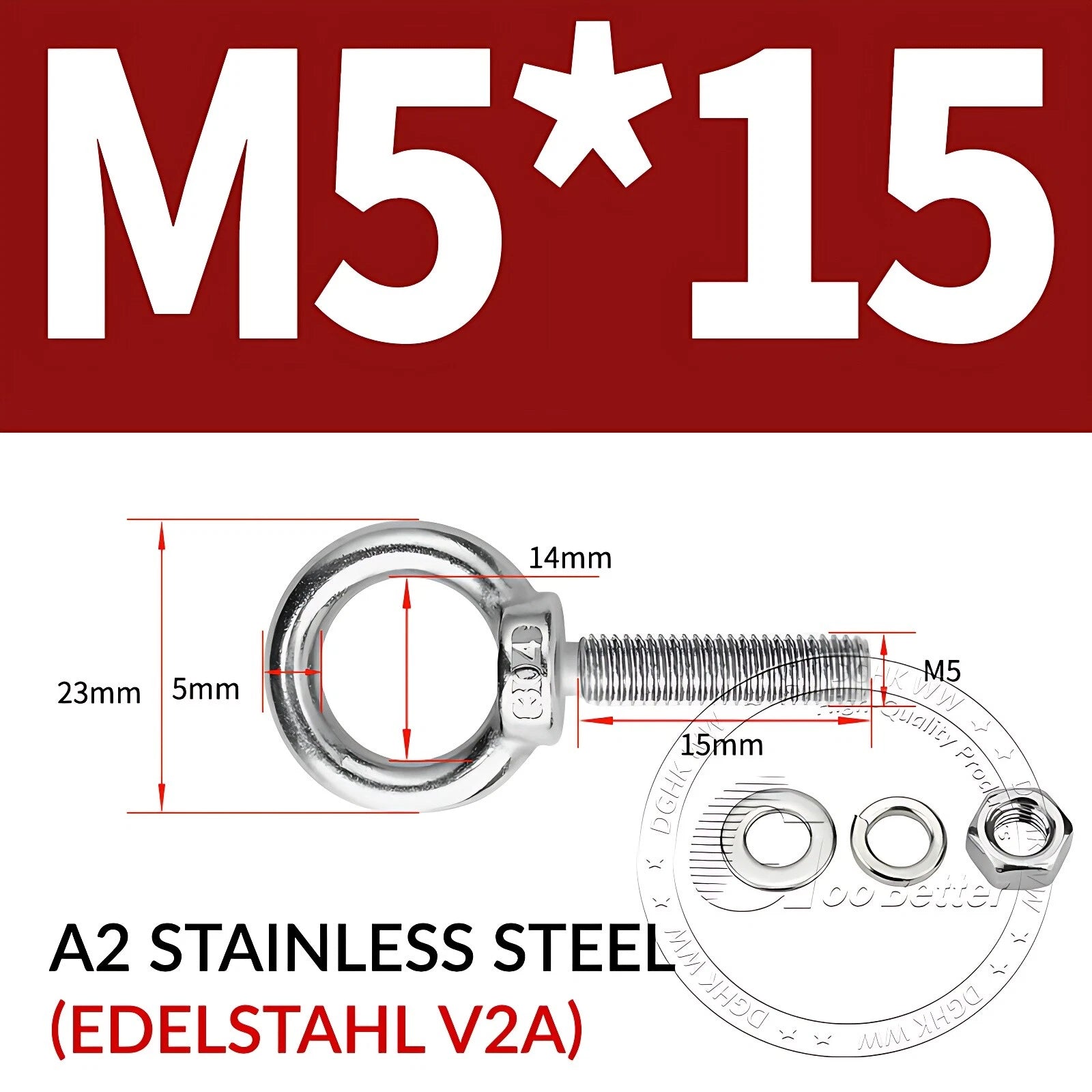 LIFTING EYE BOLTS NUTS & WASHERS A2 STAINLESS STEEL M3 M4 M5 M6 M8 M10 M12 - M30