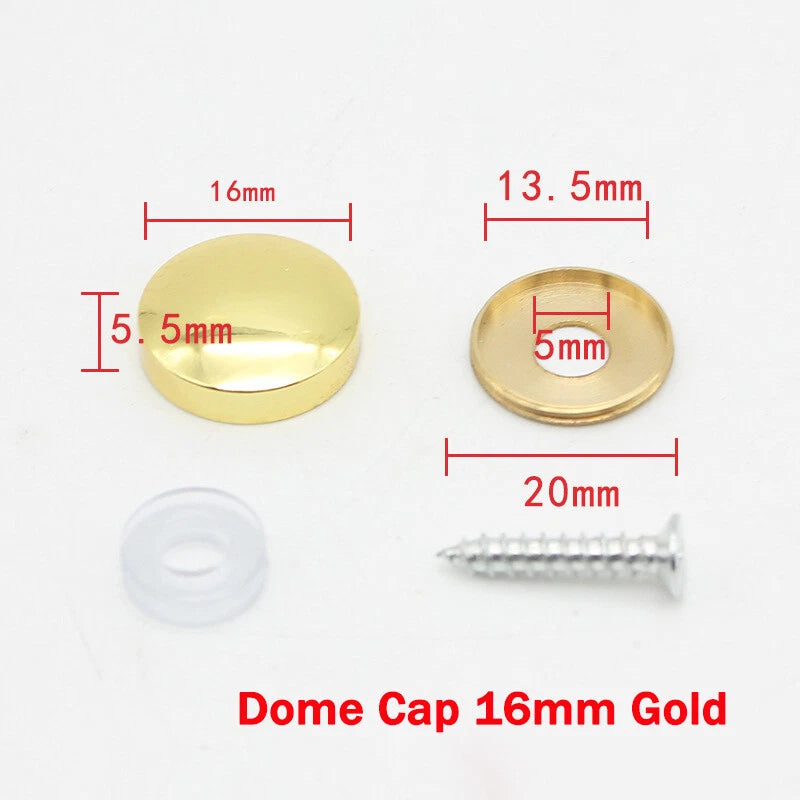 Mirror Screw Cover Caps 10–25mm – Brass Decorative Disc Plates, Flat & Dome, Silver & Gold