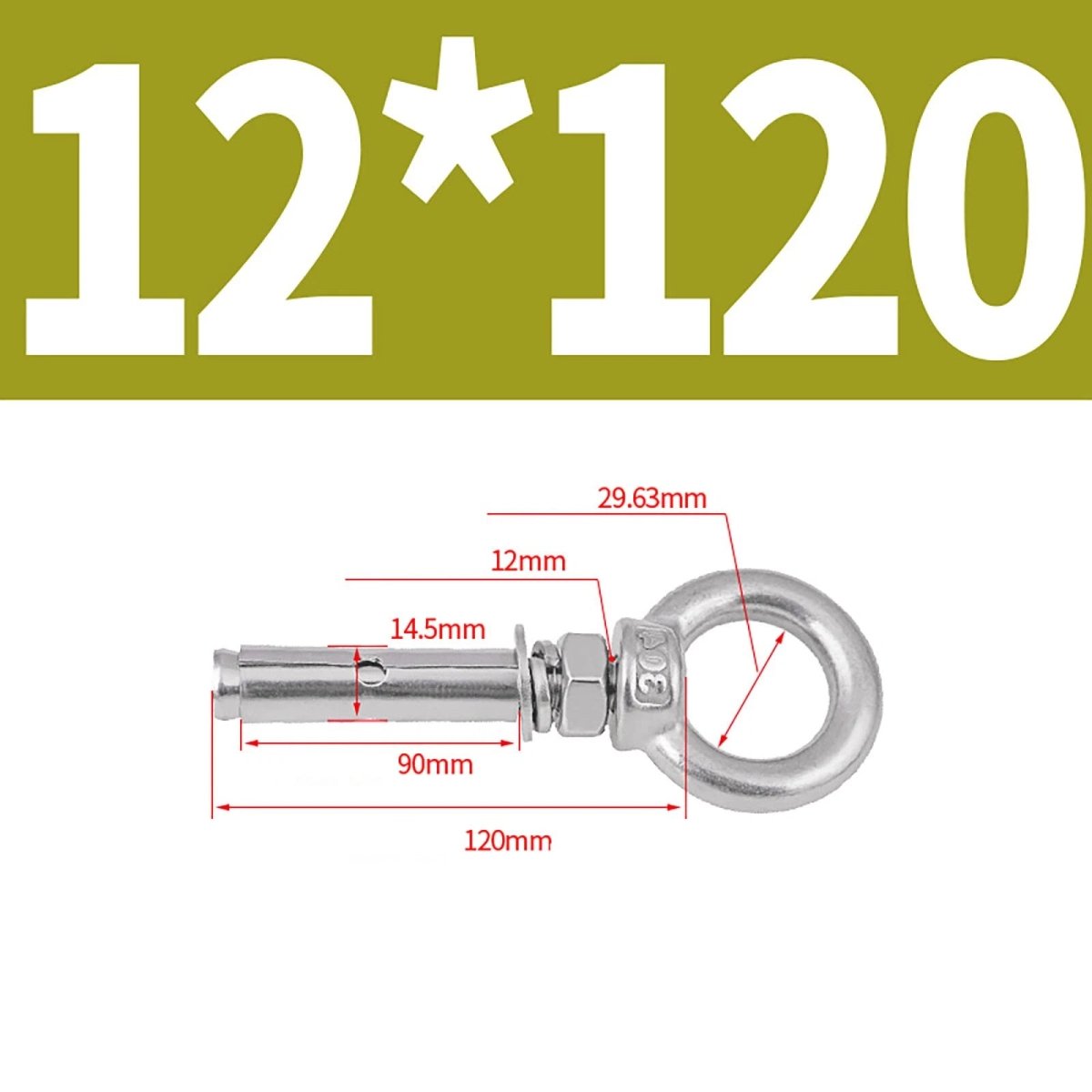 Closed Hook Eye Bolt with Rawl Shield Wall Anchor — A2 Stainless Steel (M6–M20) - HomeDIYer