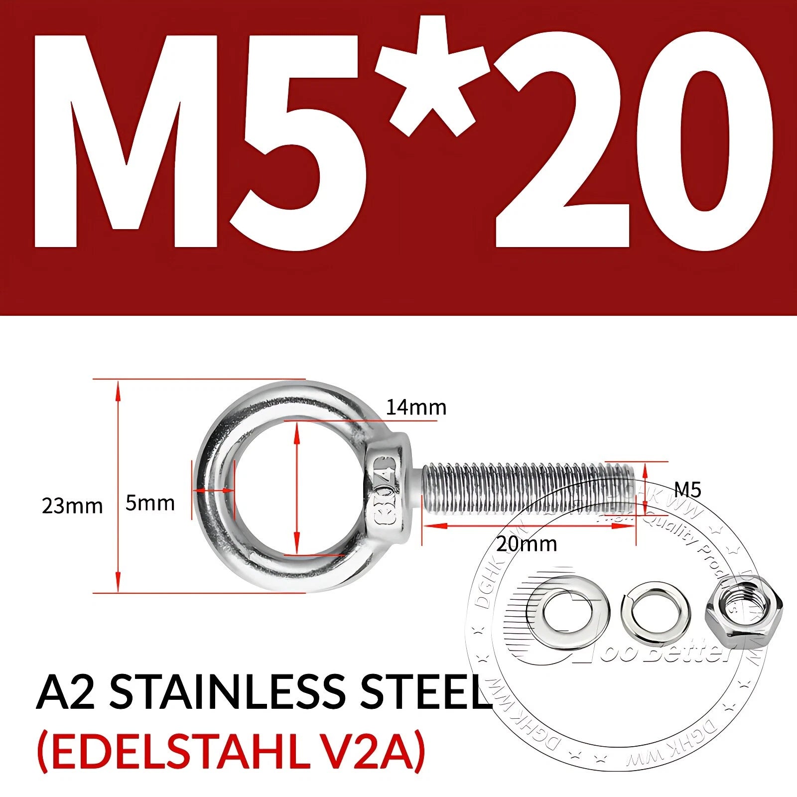 LIFTING EYE BOLTS NUTS & WASHERS A2 STAINLESS STEEL M3 M4 M5 M6 M8 M10 M12 - M30