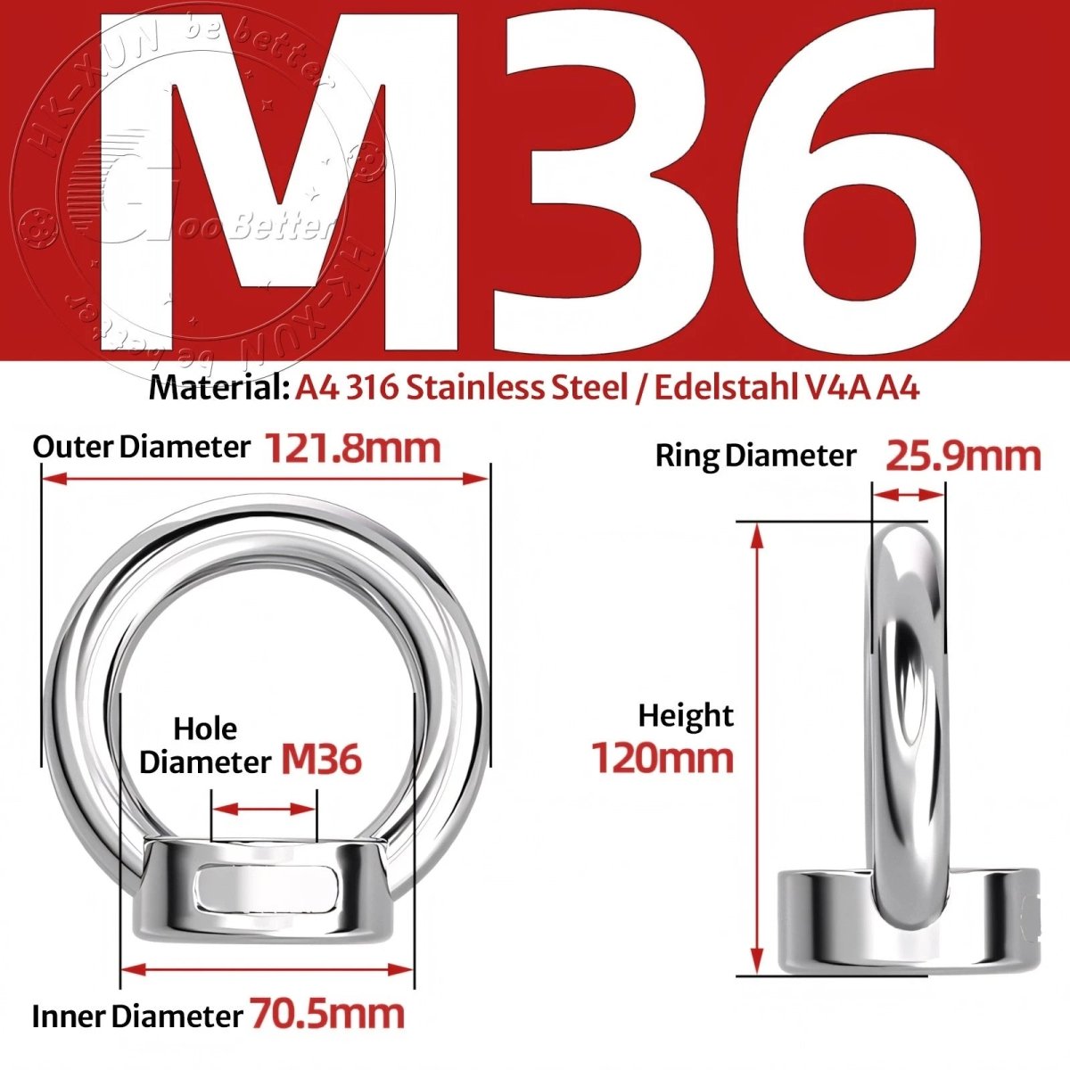 Stainless Steel Eye Bolts & Eye Nuts — A4 316 Metric Thread M6 to M36 - HomeDIYer