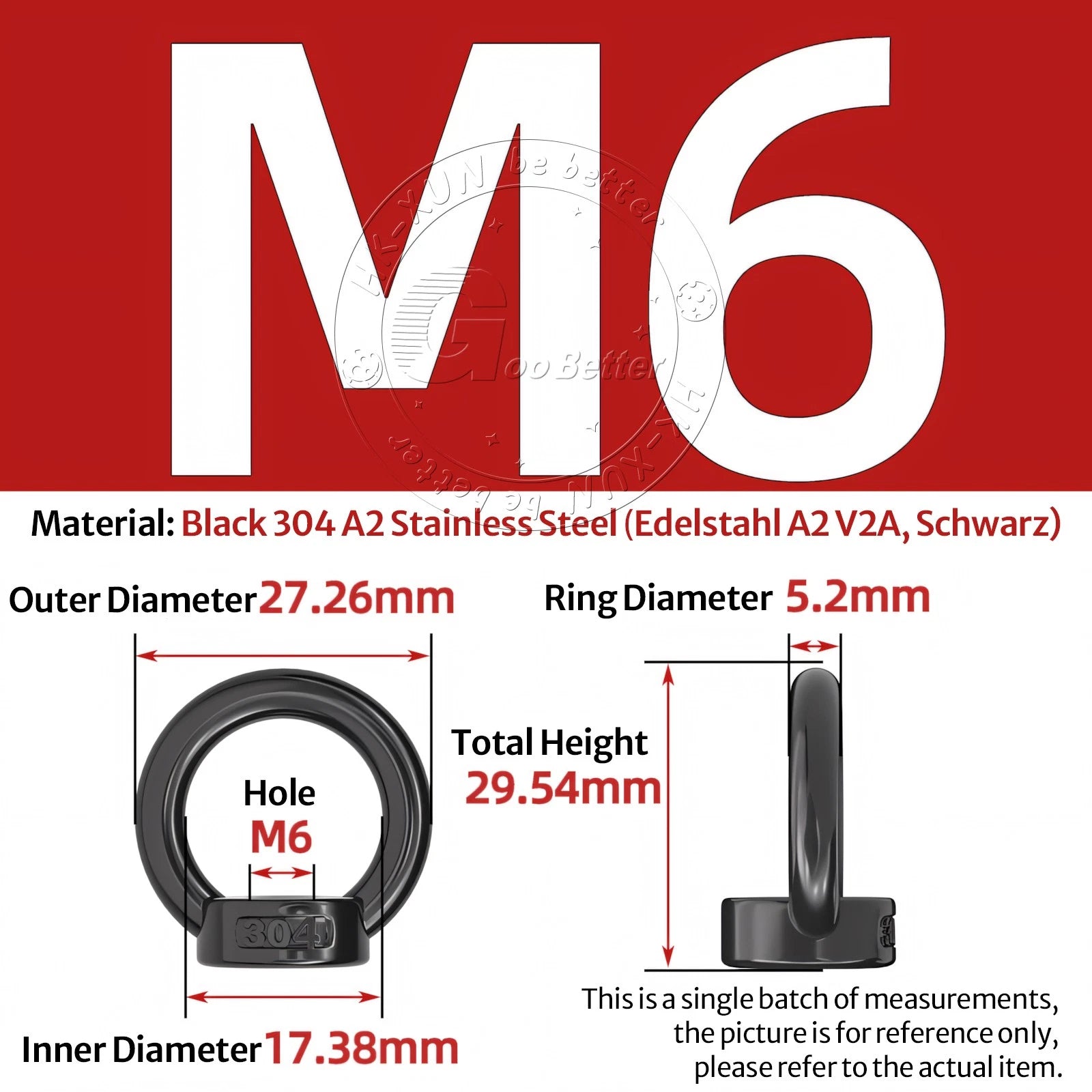 A2 304 Grade Black Stainless Steel Lifting Eye Nuts-Bolts M3 M4 M5 M6 M8 - M24