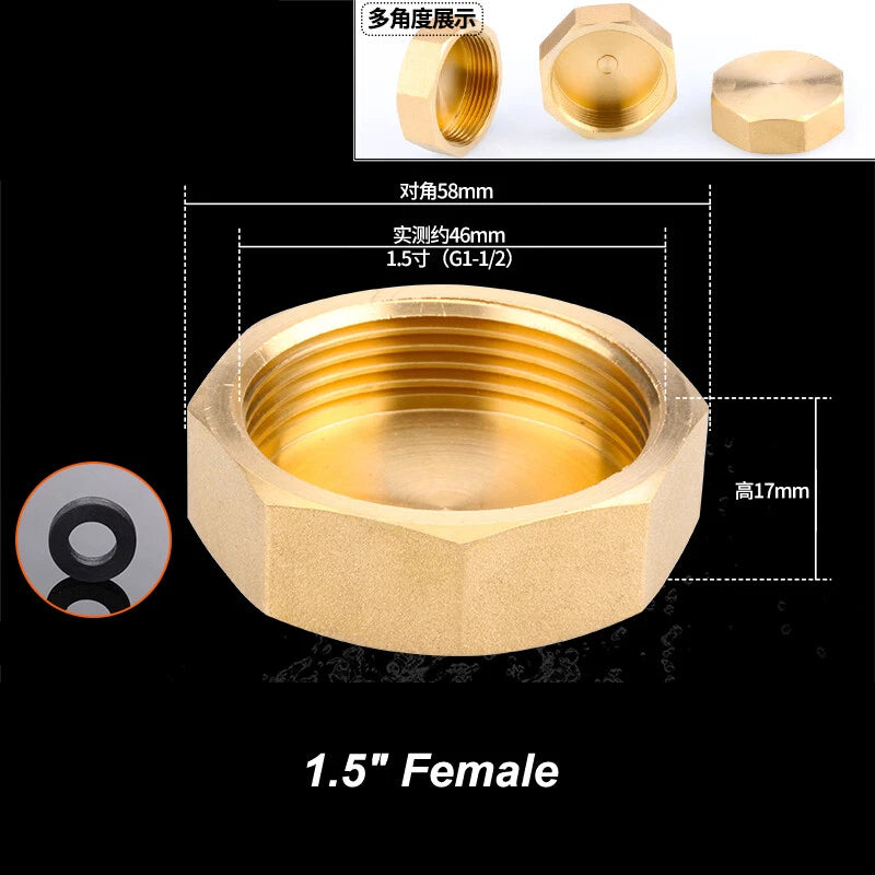 Brass BSP Blanking Cap Plug — 1/8" to 2" Male & Female Stop End with Washer