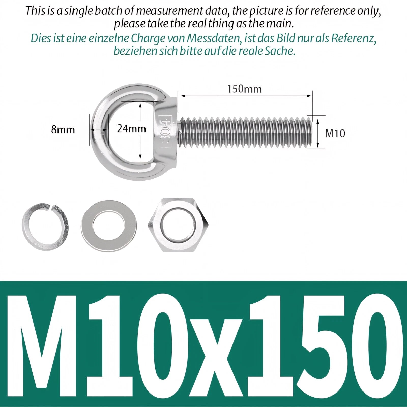 M8 M10 M12 Eye Bolts Kit Screws Nut Washer Long Boat Stainless Steel A2 304