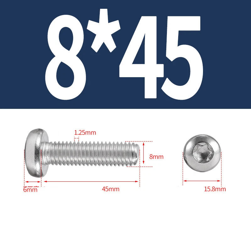 M6 M8 M10 A2 STAINLESS STEEL TORX PAN HEAD MACHINE SCREWS HEXOBULAR BOLTS