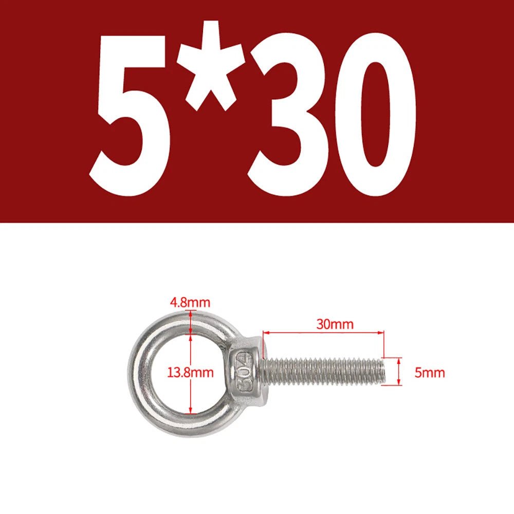 A2 Stainless Steel Lifting Eye Bolts DIN 580 — M3 M4 M5 M6 M8, 9mm–200mm - HomeDIYer