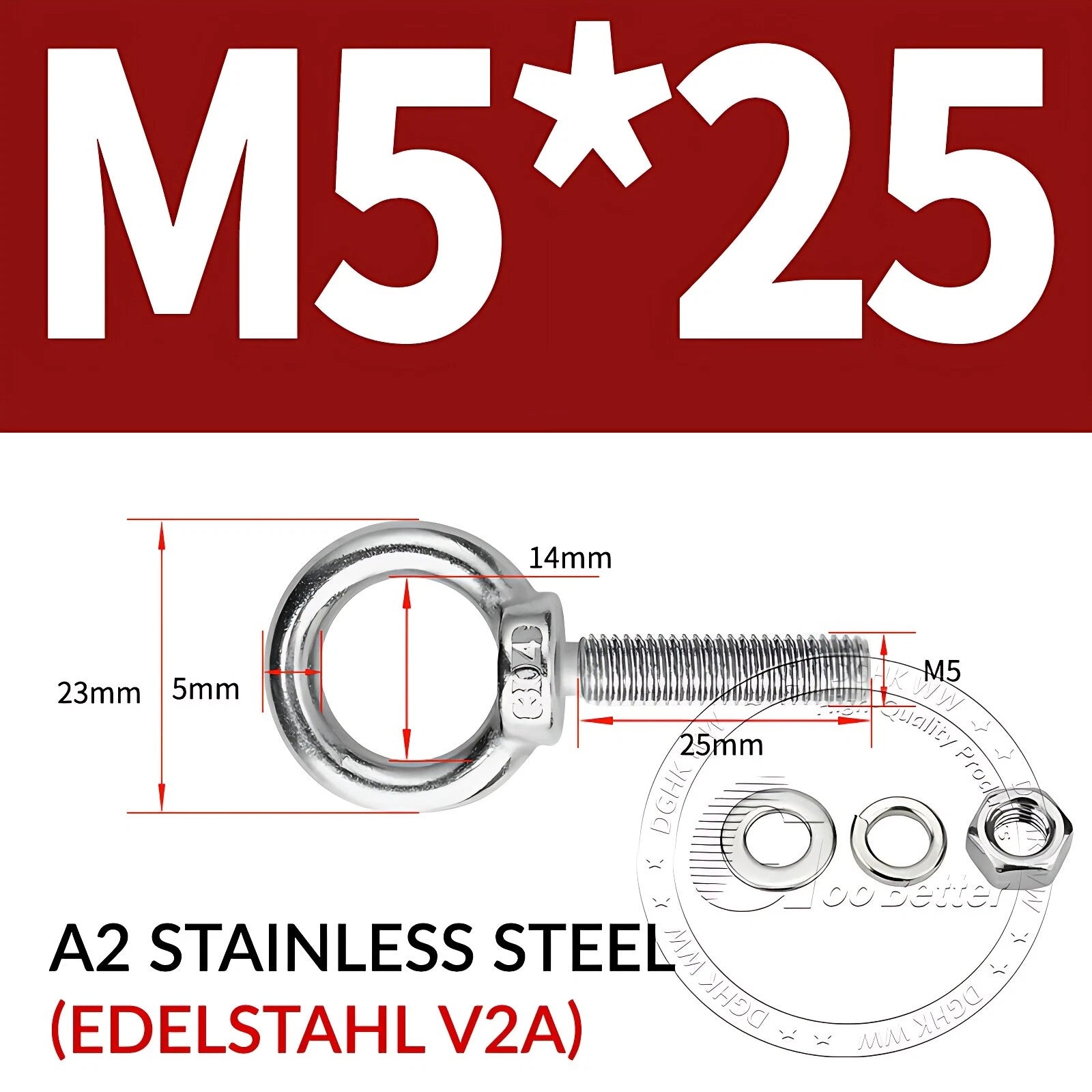 LIFTING EYE BOLTS NUTS & WASHERS A2 STAINLESS STEEL M3 M4 M5 M6 M8 M10 M12 - M30