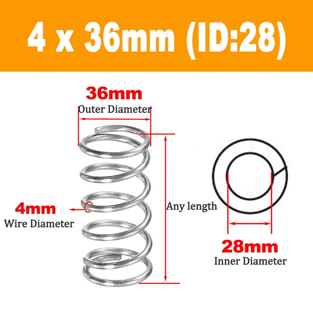 304 Stainless Steel Compression Spring Wire Dia 4mm, L 20-100mm, OD 20-60mm