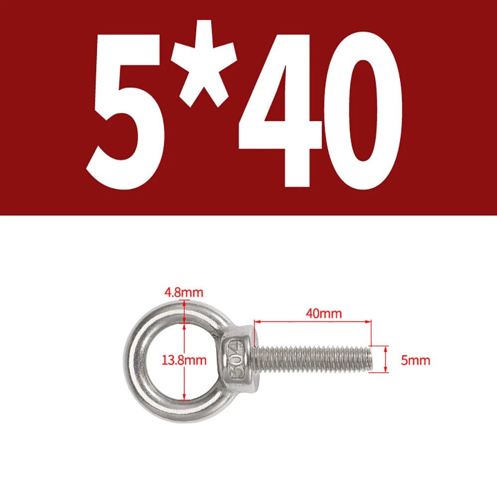 A2 Stainless Steel Lifting Eye Bolts DIN 580 — M3 M4 M5 M6 M8, 9mm–200mm - HomeDIYer