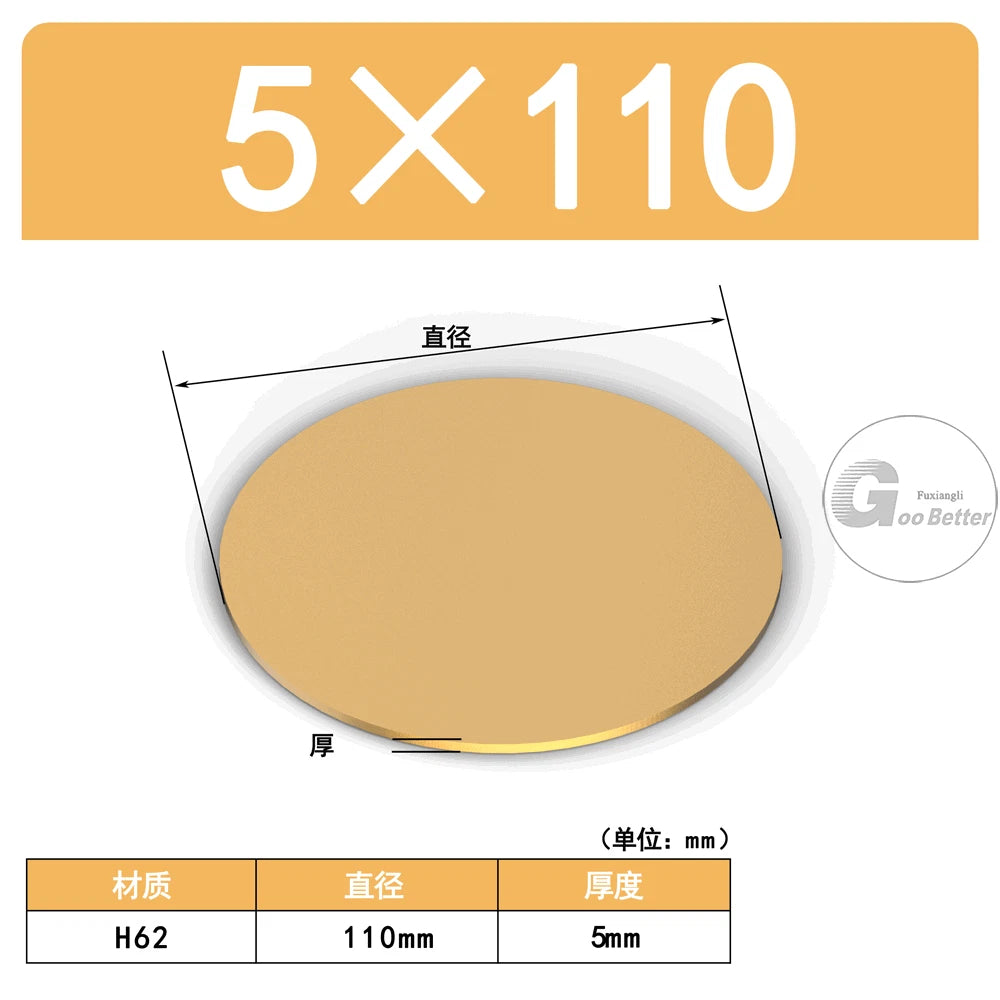 H62 Brass Solids Discs Blanks Metal Round Sheets OD10mm to 200mm Thick 5mm 6mm