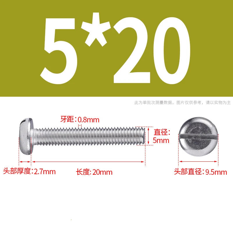 M4 M5 M6 M8 M10 A2 Stainless Steel Machine Screws - Slotted Pan Head Bolts DIN85