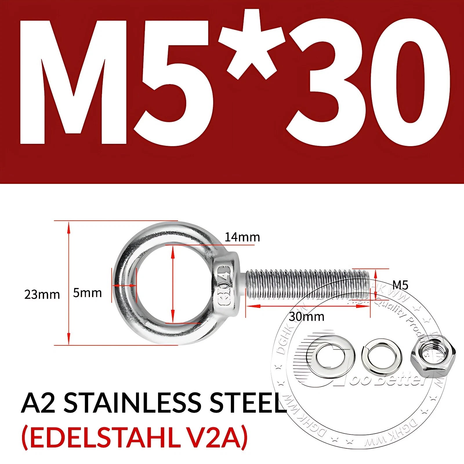 LIFTING EYE BOLTS NUTS & WASHERS A2 STAINLESS STEEL M3 M4 M5 M6 M8 M10 M12 - M30