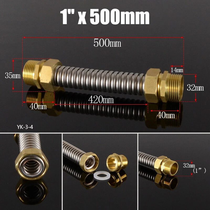Corrugated Flexible Water Supply Hose with Brass Fittings — 1/2", 3/4", 1" | Hot & Cold