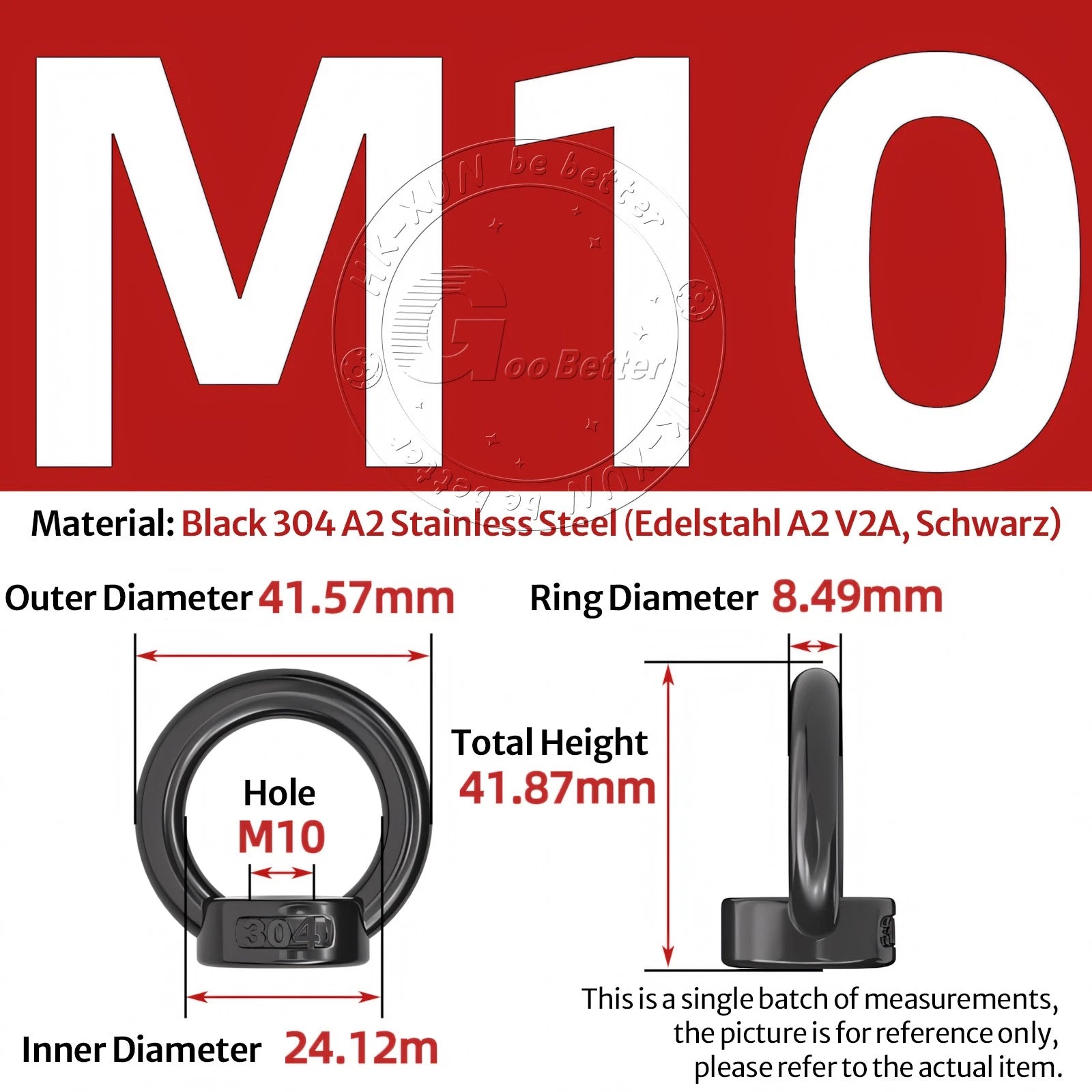 A2 304 Grade Black Stainless Steel Lifting Eye Nuts-Bolts M3 M4 M5 M6 M8 - M24