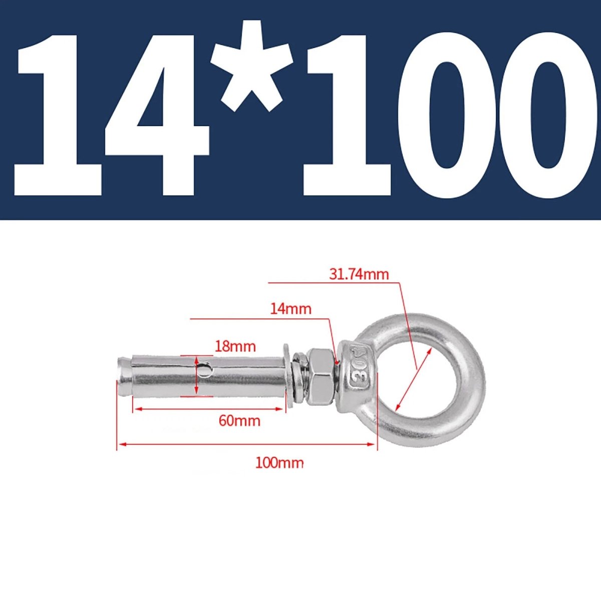 Closed Hook Eye Bolt with Rawl Shield Wall Anchor — A2 Stainless Steel (M6–M20) - HomeDIYer