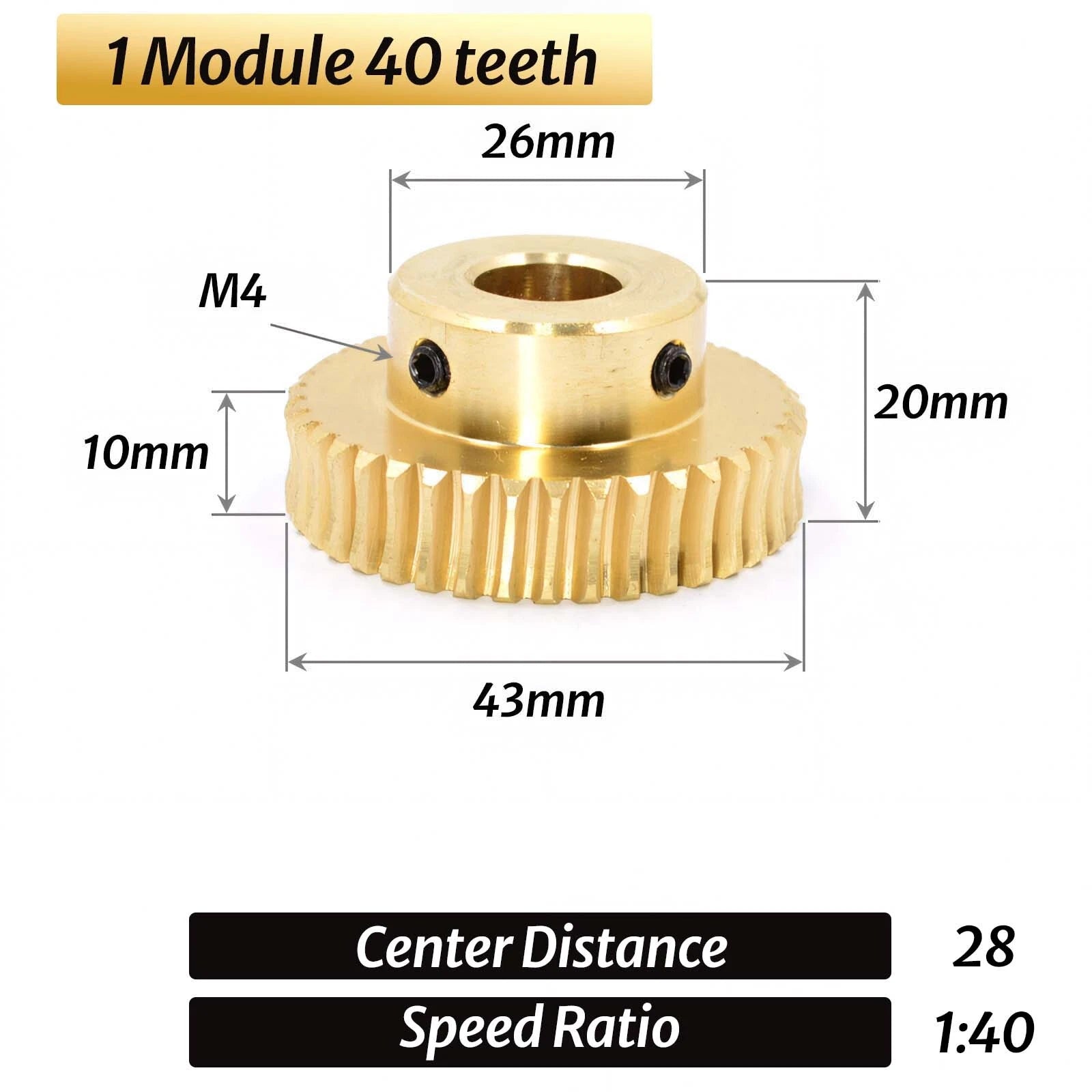 0.5/0.8/1/1.5 Module 20T to 60T Gear Copper Worm Wheel Gear & Worm Gear Shaft