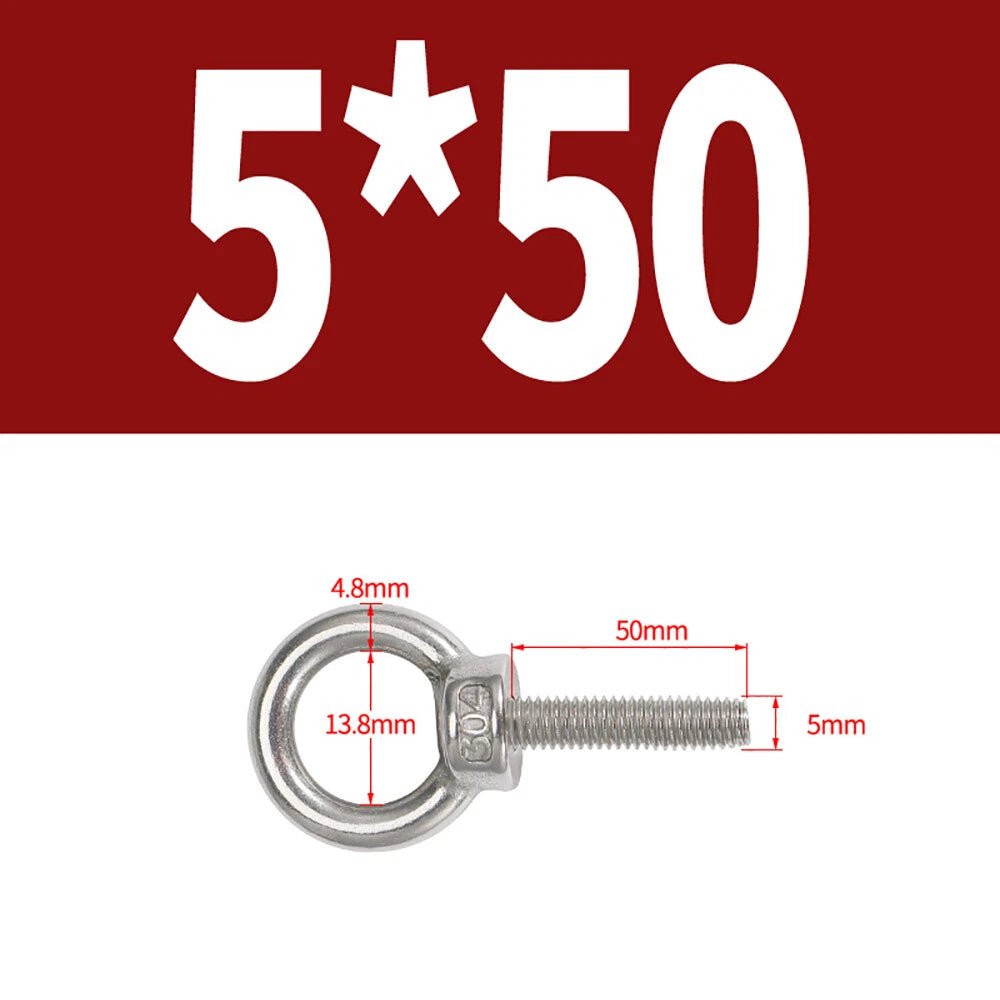 A2 Stainless Steel Lifting Eye Bolts DIN 580 — M3 M4 M5 M6 M8, 9mm–200mm - HomeDIYer