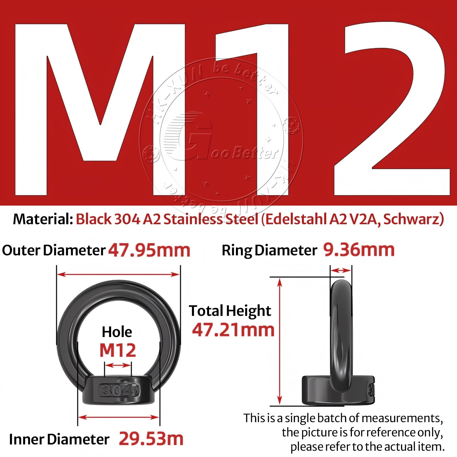 A2 304 Grade Black Stainless Steel Lifting Eye Nuts-Bolts M3 M4 M5 M6 M8 - M24