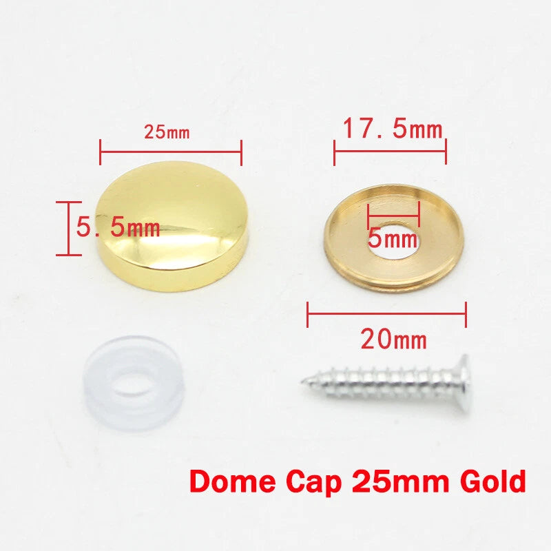 Mirror Screw Cover Caps 10–25mm – Brass Decorative Disc Plates, Flat & Dome, Silver & Gold