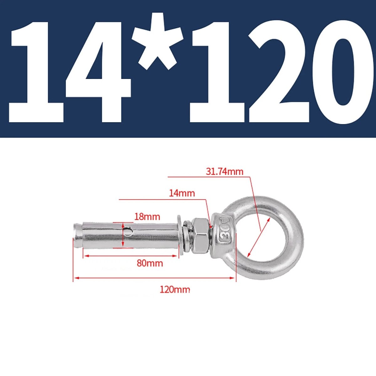 Closed Hook Eye Bolt with Rawl Shield Wall Anchor — A2 Stainless Steel (M6–M20) - HomeDIYer