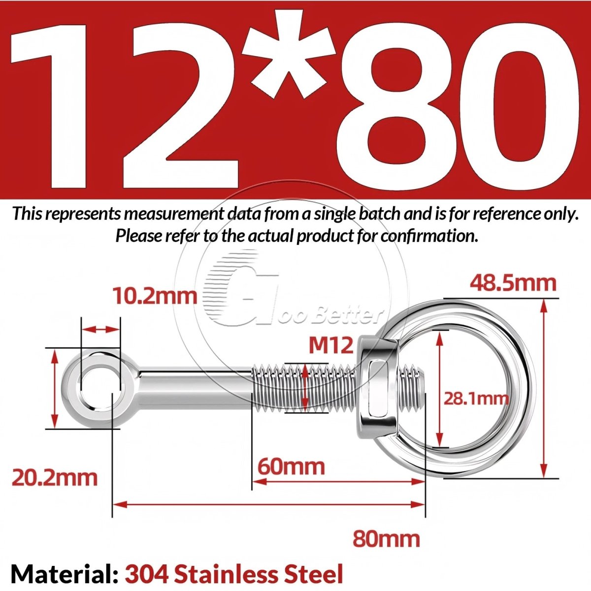 M10 M12 M14 Stainless Steel Eye Bolt & Eye Nut Set — A2 - 304, Threaded Lifting Ring - HomeDIYer