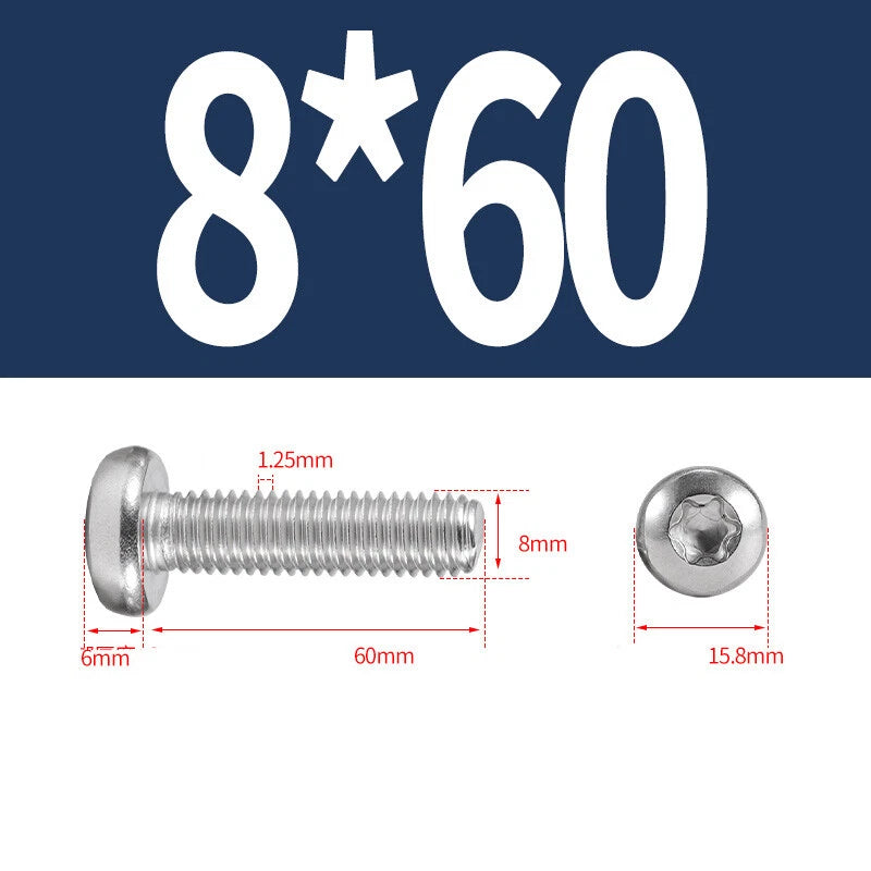 M6 M8 M10 A2 STAINLESS STEEL TORX PAN HEAD MACHINE SCREWS HEXOBULAR BOLTS