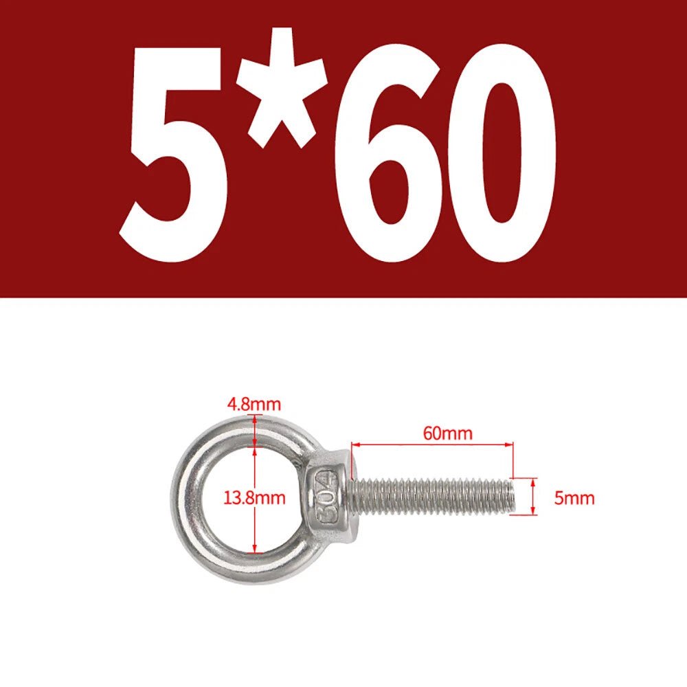 A2 Stainless Steel Lifting Eye Bolts DIN 580 — M3 M4 M5 M6 M8, 9mm–200mm - HomeDIYer