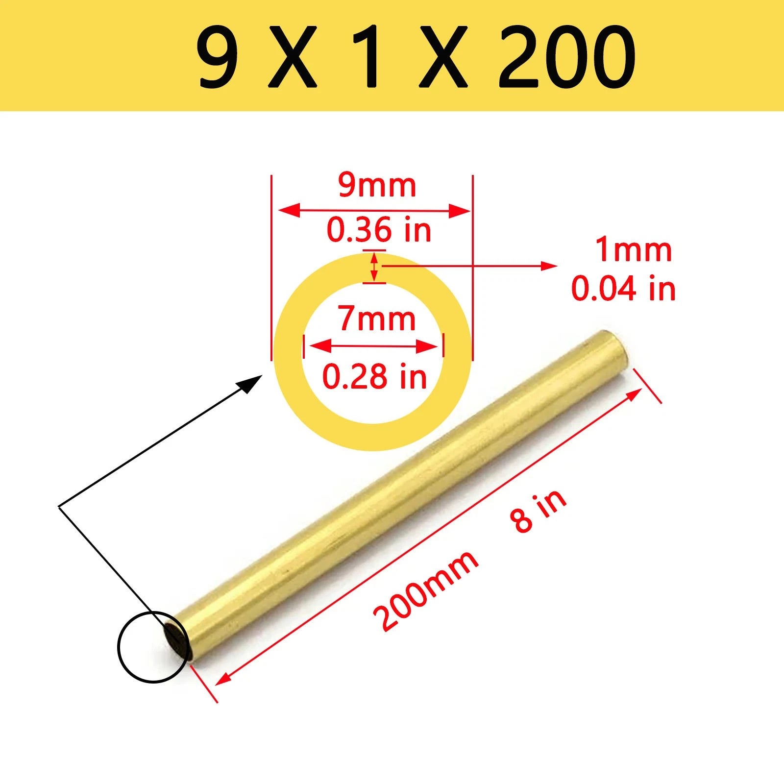 Brass Round Tube Pipe — OD 2mm to 80mm, Wall 0.5mm to 15mm, 200mm Length