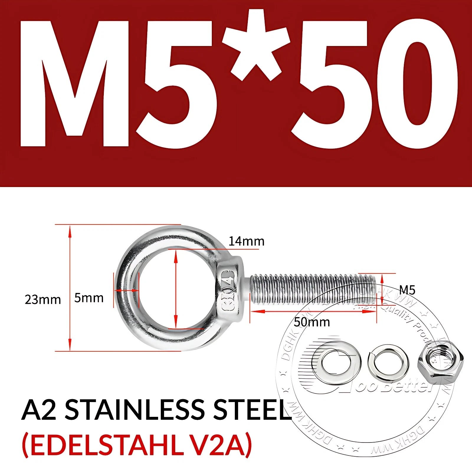 LIFTING EYE BOLTS NUTS & WASHERS A2 STAINLESS STEEL M3 M4 M5 M6 M8 M10 M12 - M30