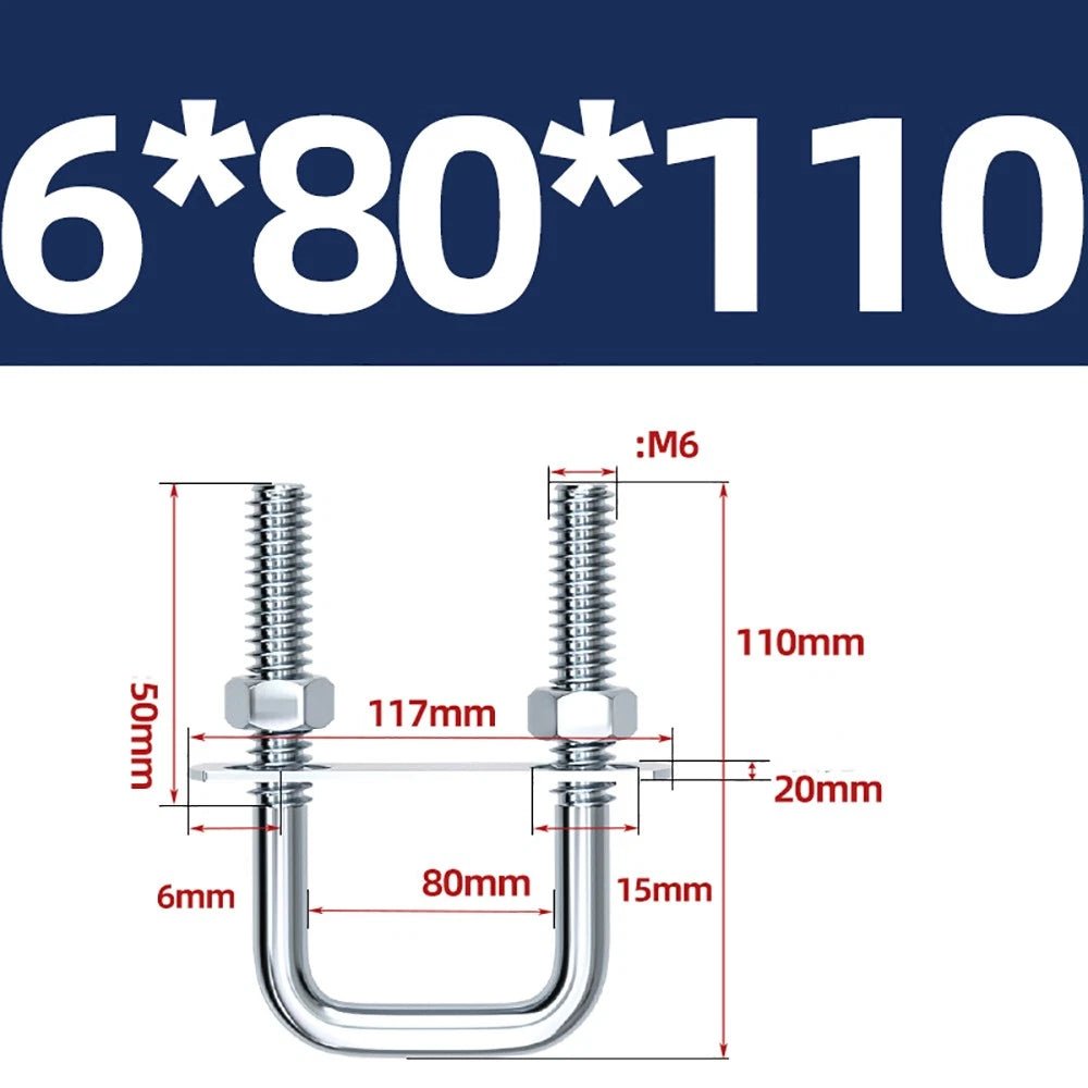 Square U - Bolts with Plate and Nuts – M6 M8 M10 M12 Zinc Plated, Trailer & Pipe Clamp Fasteners - HomeDIYer