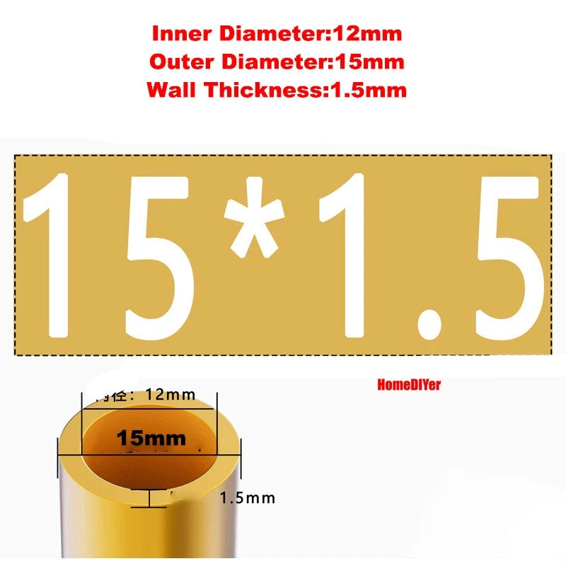 H62 Brass Round Tube — OD 2mm–100mm, Wall 0.5mm–4mm, 200mm Length