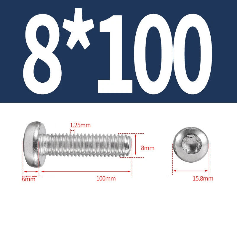 M6 M8 M10 A2 STAINLESS STEEL TORX PAN HEAD MACHINE SCREWS HEXOBULAR BOLTS