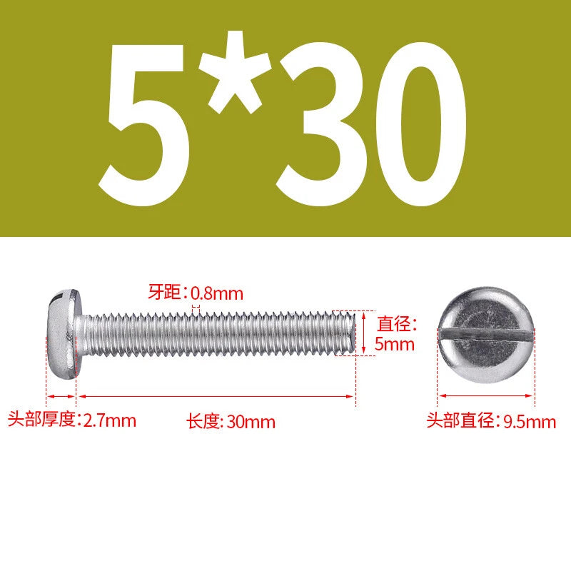 M4 M5 M6 M8 M10 A2 Stainless Steel Machine Screws - Slotted Pan Head Bolts DIN85