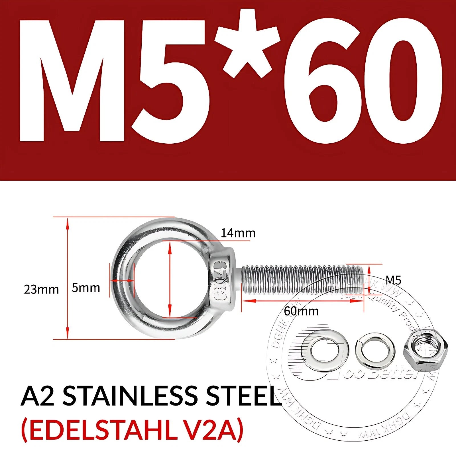 LIFTING EYE BOLTS NUTS & WASHERS A2 STAINLESS STEEL M3 M4 M5 M6 M8 M10 M12 - M30