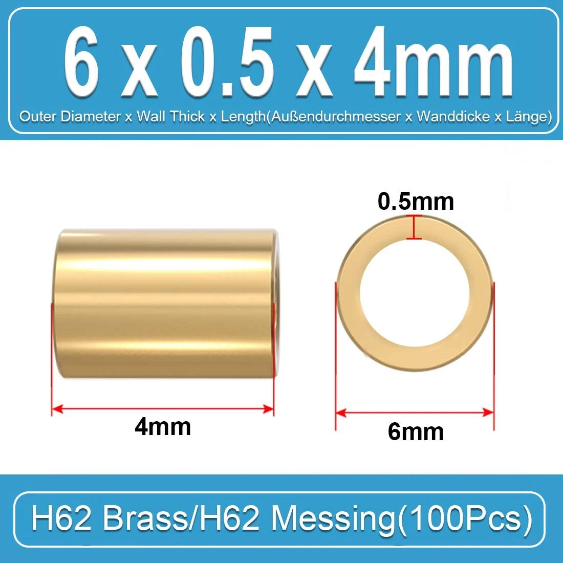 Brass Round Tube Pipe Hollow Spacers Standoff Bush Wall Thickn 0.5mm Many Sizes