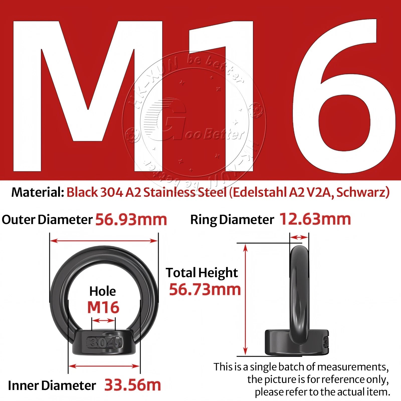 A2 304 Grade Black Stainless Steel Lifting Eye Nuts-Bolts M3 M4 M5 M6 M8 - M24