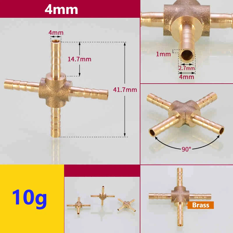 Brass Hose Tail Fittings – Barb Connector Straight Tee Y-Shape 90° Elbow Cross | Air Water Pipe Adapter