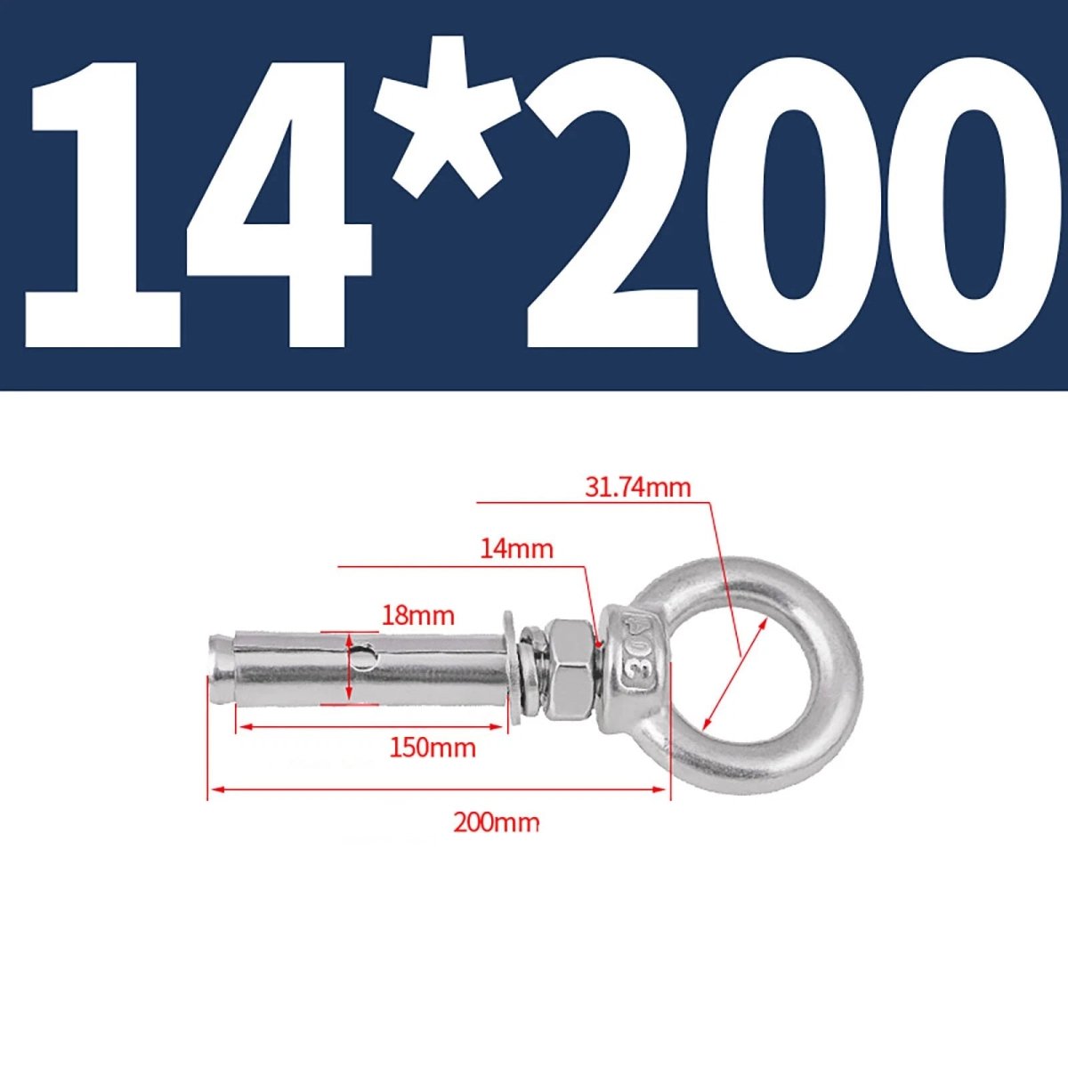 Closed Hook Eye Bolt with Rawl Shield Wall Anchor — A2 Stainless Steel (M6–M20) - HomeDIYer