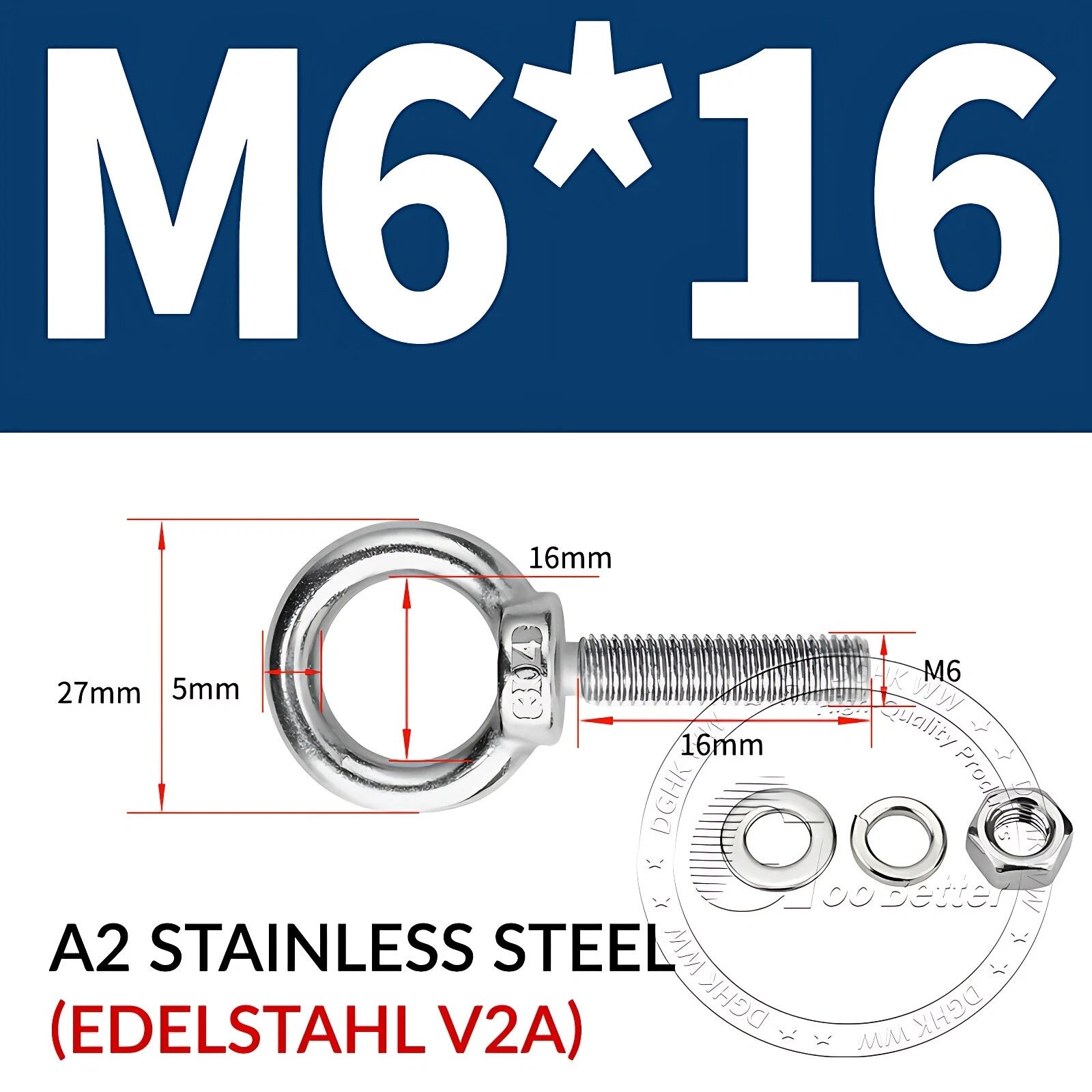 LIFTING EYE BOLTS NUTS & WASHERS A2 STAINLESS STEEL M3 M4 M5 M6 M8 M10 M12 - M30